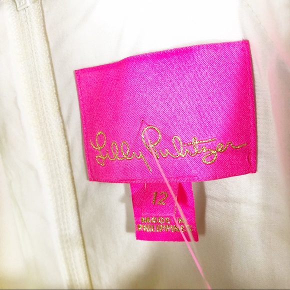 SOLD-Lilly Pulitzer Pearl Stretch Shift Dress Yellow White Mini - Picture 8 of 12